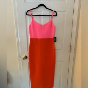 Express Pink and Orange Spaghetti-Strap Midi Sheath Dress